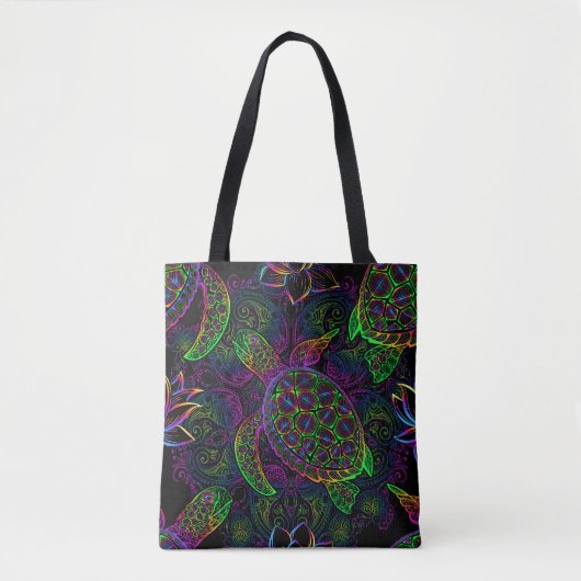 Boho Zee Schildpad: psychedelisch Mandala-patroon Draagtas (Voorkant)