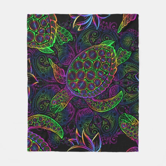 Boho Zee Schildpad: psychedelisch Mandala-patroon Fleece Deken (Voorkant)