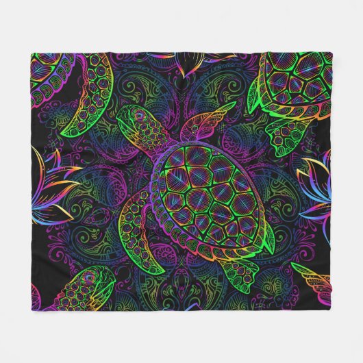 Boho Zee Schildpad: psychedelisch Mandala-patroon Fleece Deken (Voorkant (Horizontaal))
