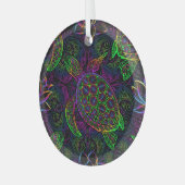Boho Zee Schildpad: psychedelisch Mandala-patroon Glas Ornament (Voorkant links)