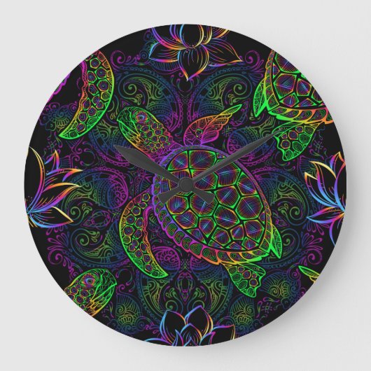 Boho Zee Schildpad: psychedelisch Mandala-patroon Grote Klok (Voorkant)