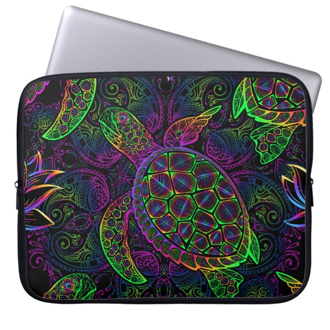 Boho Zee Schildpad: psychedelisch Mandala-patroon Laptop Sleeve (Voorkant)