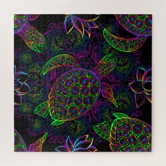Boho Zee Schildpad: psychedelisch Mandala-patroon Legpuzzel (Horizontaal)