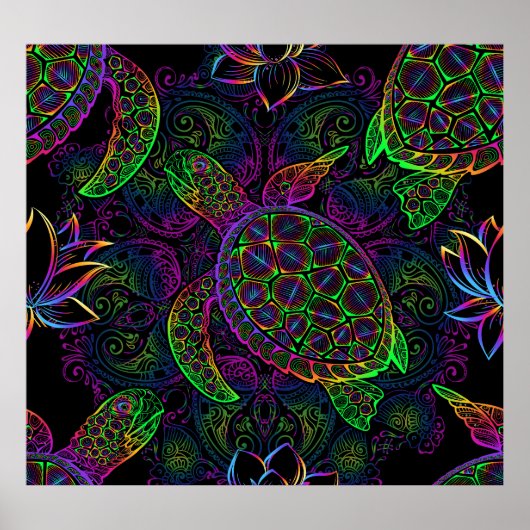Boho Zee Schildpad: psychedelisch Mandala-patroon Poster (Voorkant)