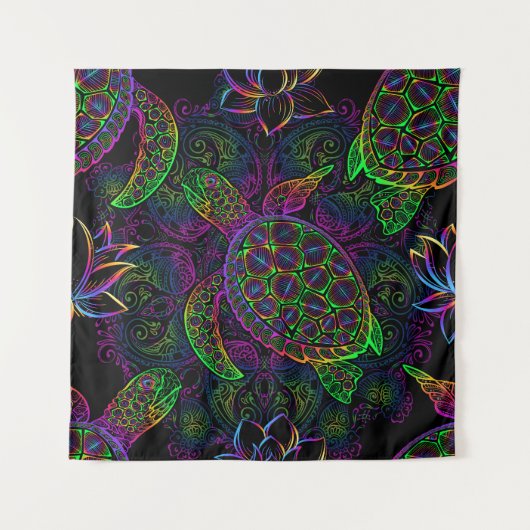 Boho Zee Schildpad: psychedelisch Mandala-patroon Wandkleed (Voorkant)