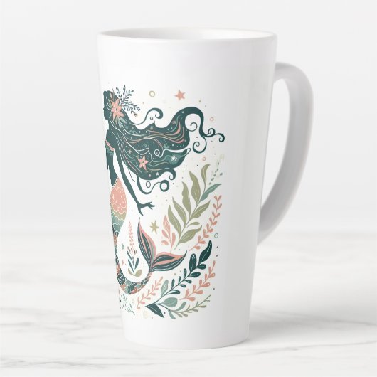 Boho Zeemeermin Onder het Zee Whimsical Latte Mok (Rechterhoek)