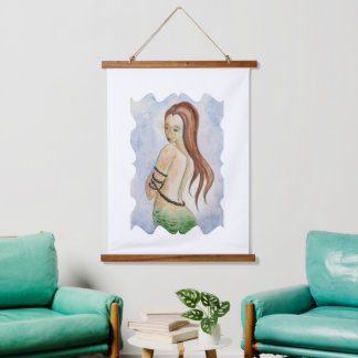 Boho Zeemeermin Waterverf Hout Topped Hangend Wandkleed