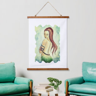 Boho Zeemeermin Waterverf Zeeschuim Groen Hangend Wandkleed