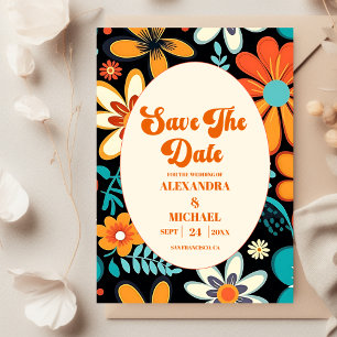 Boho Zeventiger Jaren Retro Bloem Bruiloft Save The Date