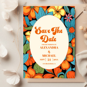 Boho Zeventiger Jaren Retro Bloem Bruiloft Save The Date