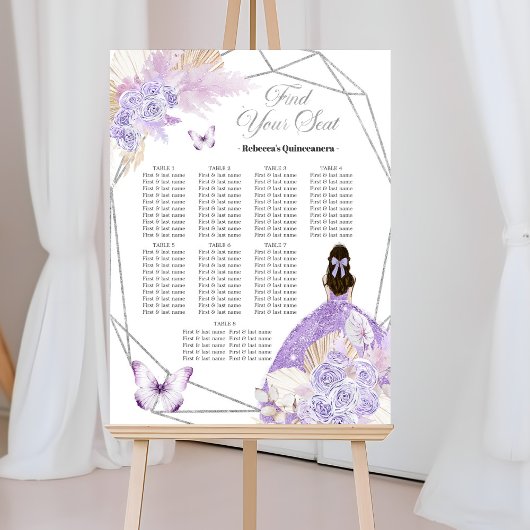 Boho Zilver Paars Bloemstuk 15 Años Zitplaats Graf Poster