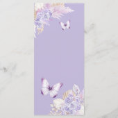 Boho zilver Paarse bloemvlinder quinceañera Menu (Achterkant)