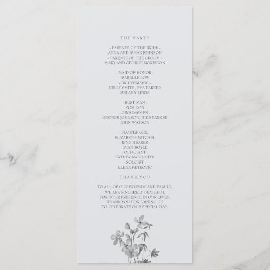 Boho Zilveren Bloemen Bruiloftsprogramma Programma (Achterkant)