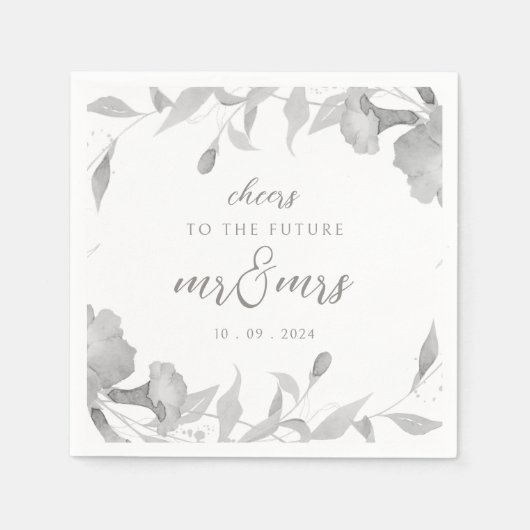 Boho zilveren decor bloemenbruiloft servetten (Voorkant)