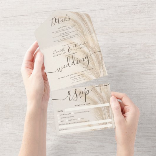 Boho zomer pampas gras waterverf bruiloft  all in one uitnodiging (Afscheurbaar)