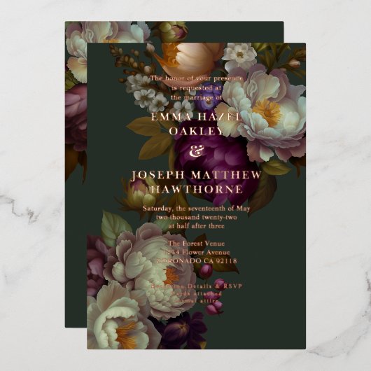 Boho Zomer Roos  aestethische bruiloft Folie Uitnodiging (Voorkant / Achterkant)