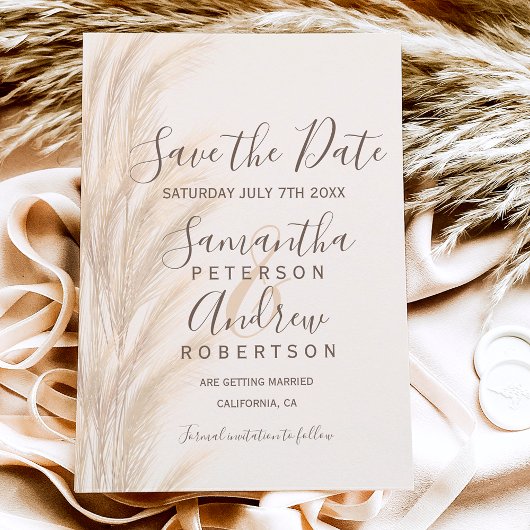 Boho zomerpampas gras waterverf met behoud van dat aankondigingskaart