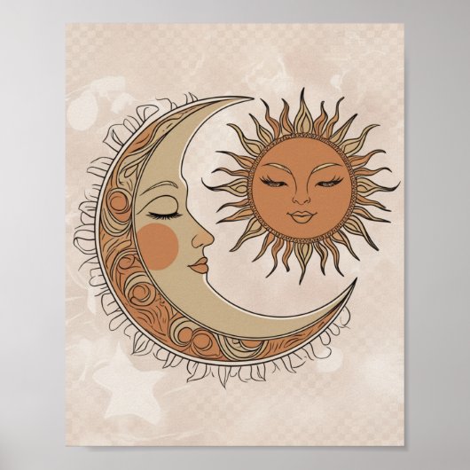Boho zon en maan illustratie poster (Voorkant)