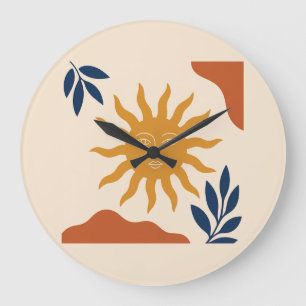 Boho Zon Face Abstract Terracotta Wandklok Grote Klok