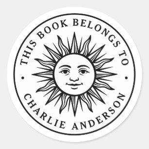 Boho zon karakter boekplaat bibliotheek boek stick ronde sticker