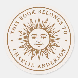 Boho zon karakter boekplaat bibliotheek boek stick ronde sticker