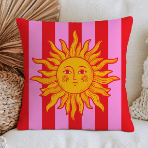 BOHO Zon op Rode en Roze Strepen Retro Maximalist Kussen