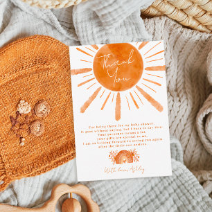 Boho zon regenboog oranje baby shower bedankkaart