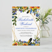 Boho Zonnebloem Blauwe Bachelorette Weekend Itiner Kaart (Staand voorkant)