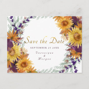 Boho zonnebloem bloemengoud script Save the Date Briefkaart