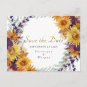 Boho zonnebloem bloemengoud script Save the Date Briefkaart (Voorkant)