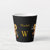 Boho Zonnebloem Custom Naam Bloemen Gift Zwart Latte Mok (Voorkant)
