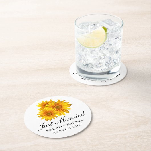 Boho Zonnebloem Elegante Bloemen Net Getrouwd Ronde Kartonnen Onderzetter (Insitu)