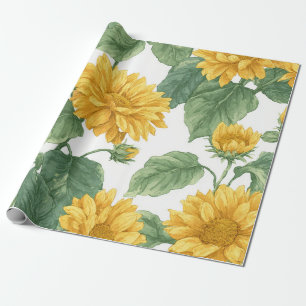Boho Zonnebloem Gele Bloemmotief Lente Zomer Cadeaupapier