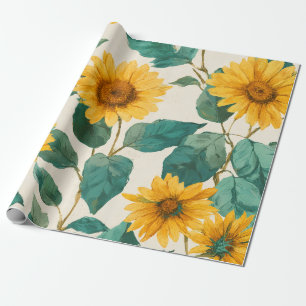 Boho Zonnebloem Gele Bloemmotief Lente Zomer Cadeaupapier