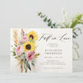 Boho Zonnebloem Roze Roos Rustiek Chic Vrijgezelle Kaart (Staand voorkant)