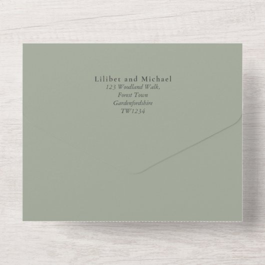 Boho Zonnebloem Salie Groene Huwelijk All In One Uitnodiging (Achterkant)