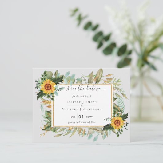 Boho Zonnebloem Salie Groene Huwelijk Briefkaart (Staand voorkant)