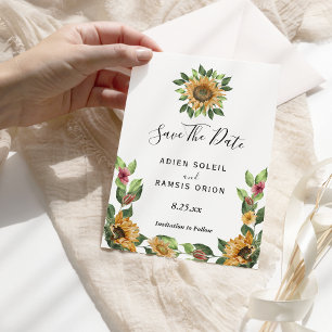Boho Zonnebloem Trouwkaart Save the Date Kaart