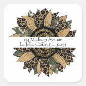Boho Zonnebloem Vierkant retour adres label (Voorkant)