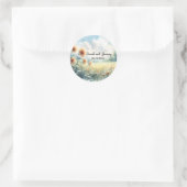 Boho Zonnebloem Waterverf Rustiek Land Bruiloft Ronde Sticker (Tas)