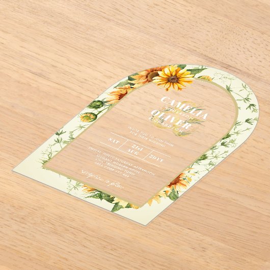 Boho Zonnebloemen Acryl Clear Modern Rustiek Acryl Uitnodigingen (Laagn)