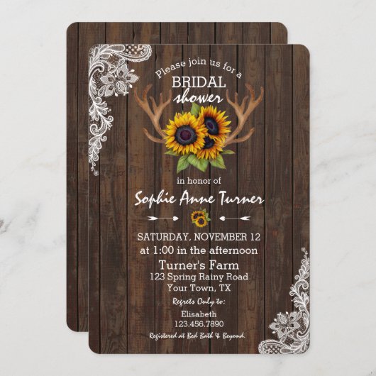 Boho Zonnebloemen Geweien Houten Kant Bruiloftsfee Kaart (Voorkant / Achterkant)