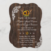 Boho Zonnebloemen Geweih Kant Houten Bruiloft Kaart (Voorkant / Achterkant)