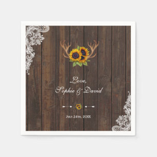 Boho Zonnebloemen Geweih Kant Houten Bruiloft Servetten