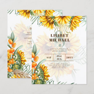 Boho Zonnebloemen Landelijke Trouw Uitnodiging Dub