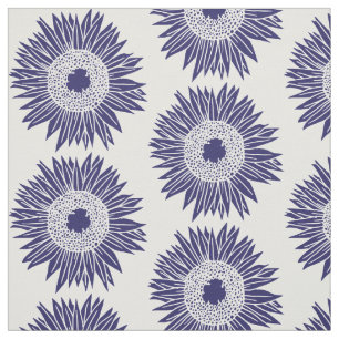 Boho Zonnebloemen Patroon Marine Blauw en Wit Bloe Stof