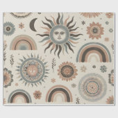 Boho Zonnen, regenbogen en bloemen Cadeaupapier (Vlak)