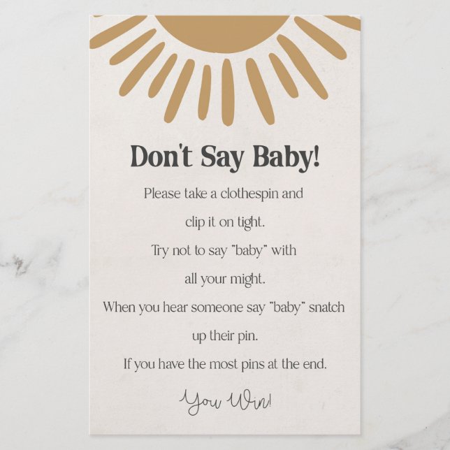boho zonneschijn dont zeggen baby shower spel (Voorkant)