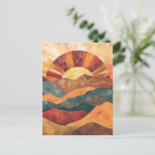 Boho zonsondergang over bergen - Retro aards lands Briefkaart