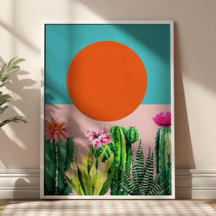 Boho Zonsondergang Retro Bloemige Abstracte Collag Poster
